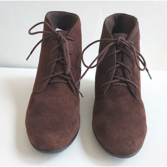 Ladies Clarks Bendables Crystal Peri Brown Suede Lace Up Wedge Boots Size 10M - Picture 2 of 8